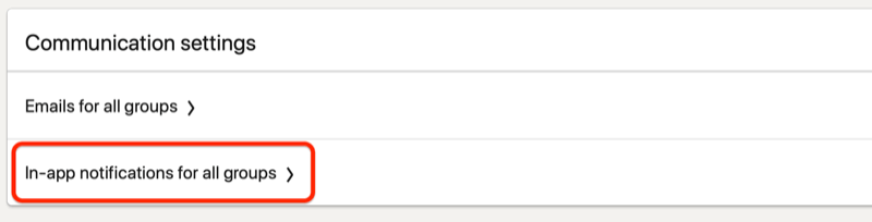 option de menu sous les paramètres de communication pour les notifications dans l'application pour tous les groupes