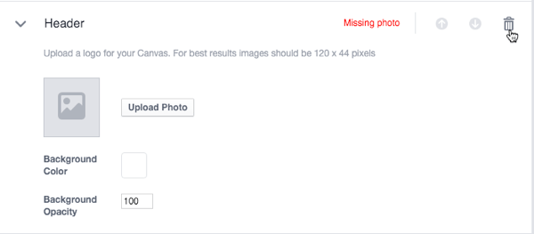 options de composant de toile facebook