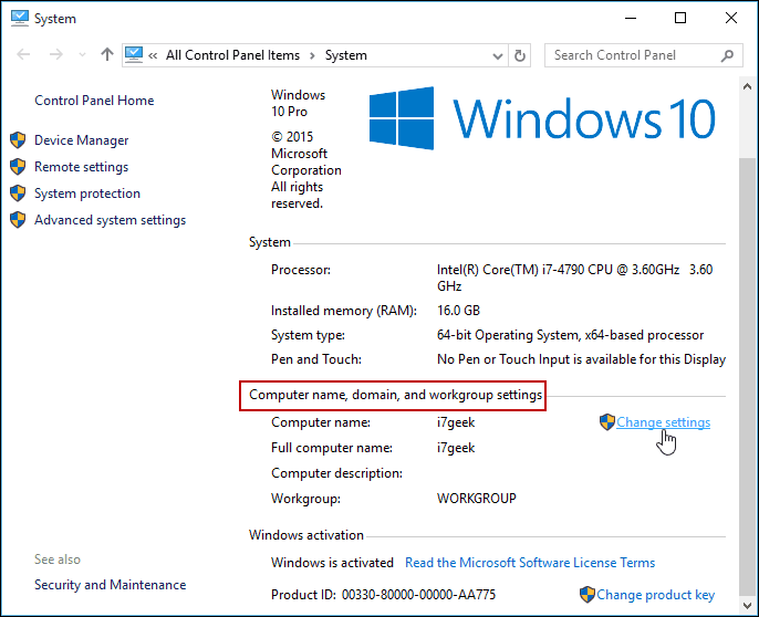 Modifier les paramètres Panneau de configuration de Windows 10