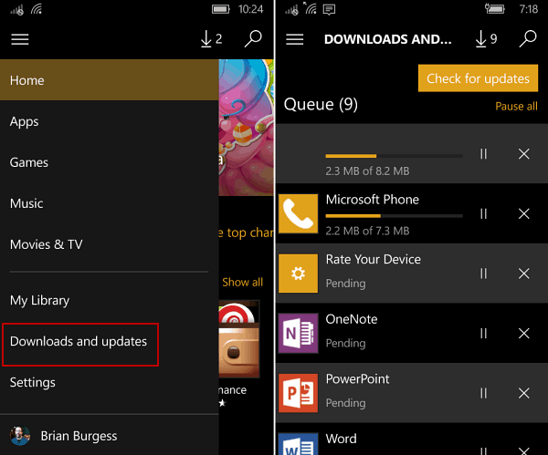 applications de mise à jour manuelle Windows 10 Mobile