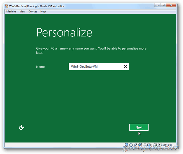 VirtualBox Windows 8 personnaliser le nom du PC d'installation