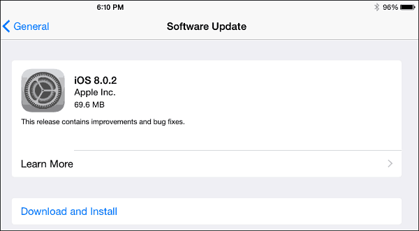 Mise à jour iOS 8.0.2