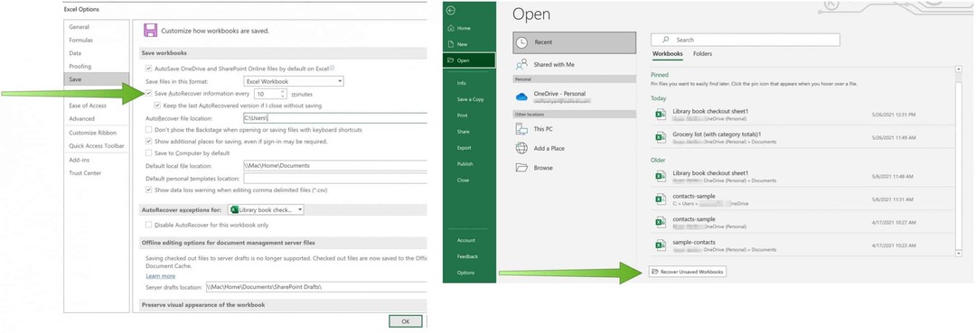Enregistrer des fichiers Excel dans OneDrive AutoRecover sur Excel
