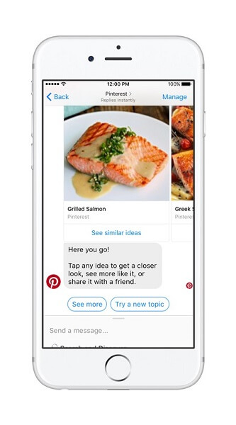 Le bot Pinterest apporte la puissance de la recherche Pinterest et des recommandations à Messenger.