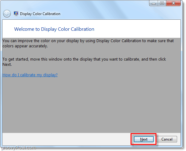 la fenêtre de bienvenue de l'étalonnage des couleurs de Windows 7