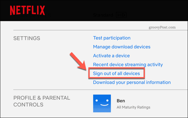 Déconnectez-vous de tous les appareils Netflix sur la page des paramètres de compte Netflix