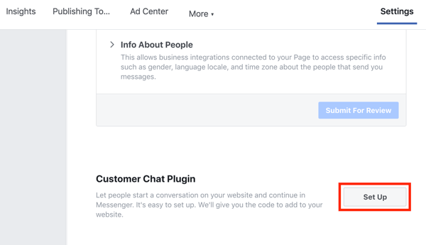 Utilisez Google Tag Manager avec Facebook, étape 9, configurez votre plugin Facebook Customer Chat