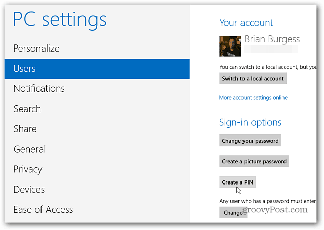 Sélectionnez les utilisateurs de Windows 8