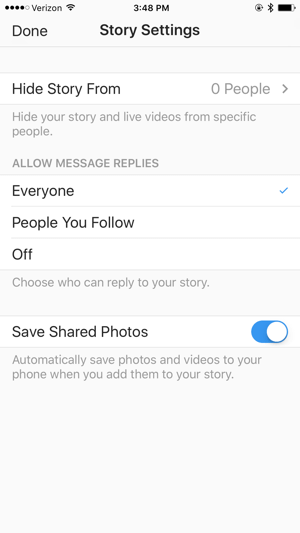 Vérifiez les paramètres de votre histoire Instagram avant de passer en direct.