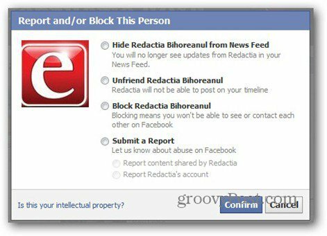 rapport facebook - options de blocage