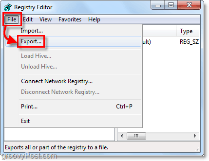 exportation du registre Windows 7 et Vista