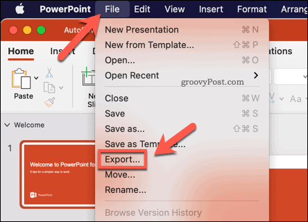 Exportation d'une présentation PowerPoint sous forme de vidéo sur Mac