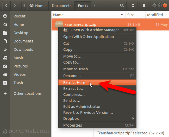 Extraire le fichier de police dans Nautilus dans Ubuntu