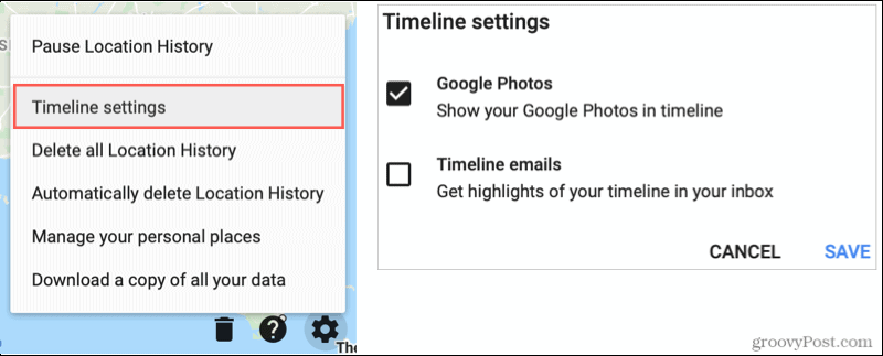 Paramètres de chronologie de Google Maps, Afficher Google Photos