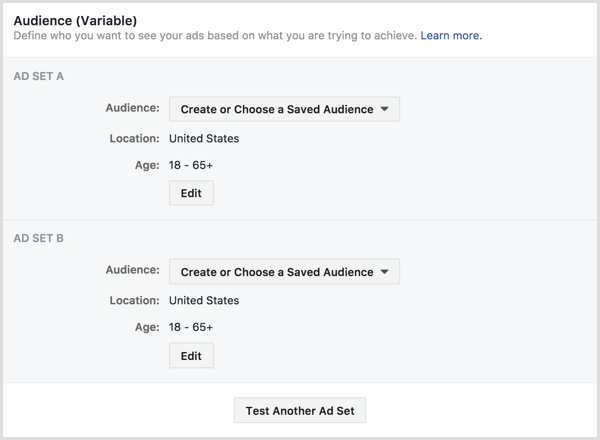 Ensembles d'annonces de test de répartition des publicités Facebook