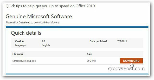 Découvrez Office 2010 à l'aide d'un économiseur d'écran