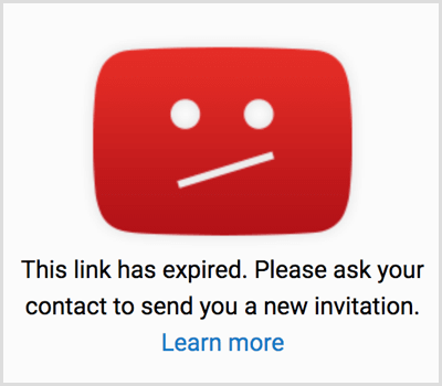 Le lien d'invitation YouTube a expiré