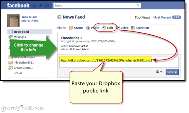 Facebook + Dropbox: streaming MP3 gratuit sur votre mur Facebook