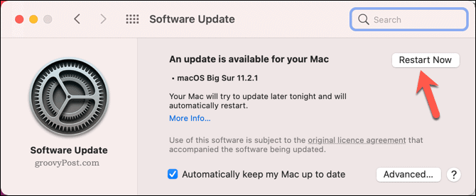 Redémarrer un Mac pour commencer une mise à jour du système