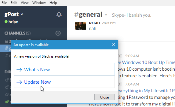 Application de bureau Slack Windows mise à jour vers 2.0.1
