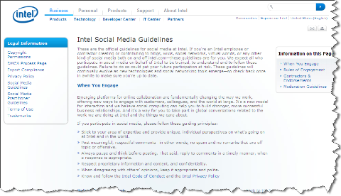 directives relatives aux médias sociaux Intel