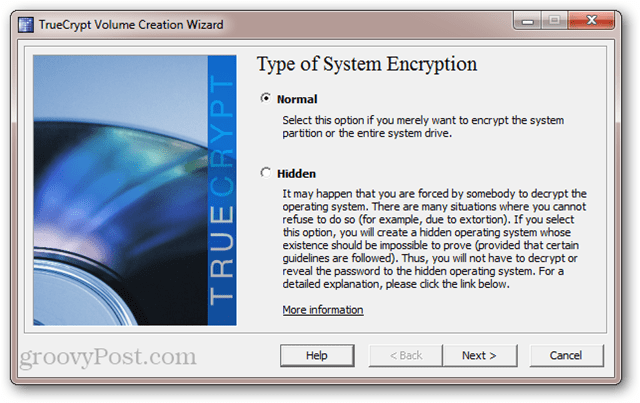 TrueCrypt: type de chiffrement du système