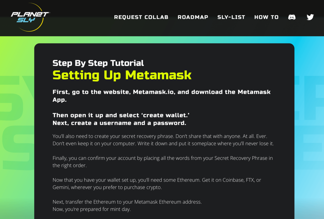 image du tutoriel Metamask sur le site PlanetSLY