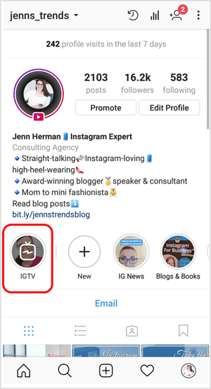 Icône IGTV sur un profil Instagram