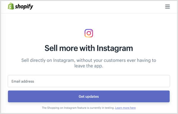 Inscription au programme bêta de shopify post instagram