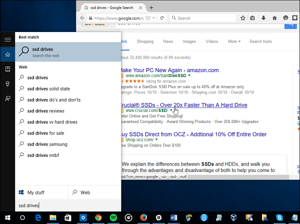 Firefox Google Cortana Windows 10 par défaut