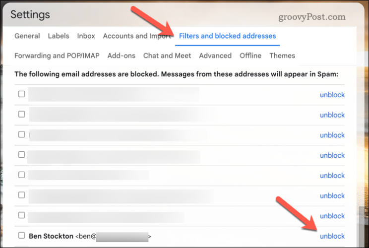 Débloquer un utilisateur dans Gmail