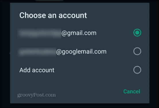 whatsapp choisir compte gmail