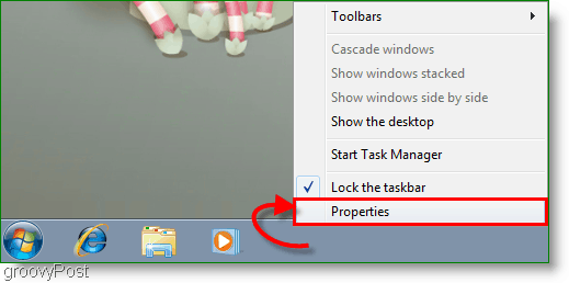Propriétés de Windows 7 à partir de la capture d'écran de la barre des tâches