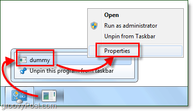 ajuster les propriétés des raccourcis de la barre des tâches windows 7