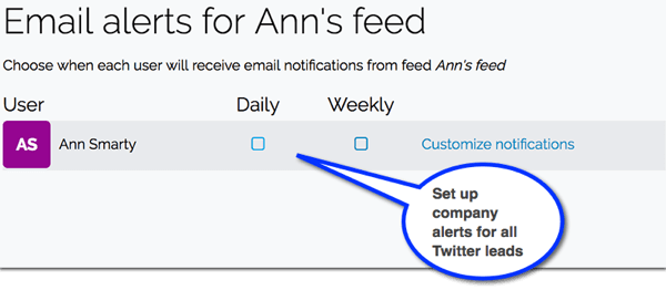 Dans Leadfeeder, configurez des notifications par e-mail pour les nouveaux prospects provenant de Twitter.