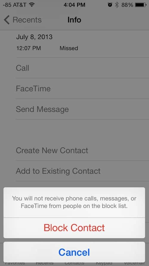 Apple iOS 7 ajoute la possibilité de bloquer les appels et les SMS indésirables