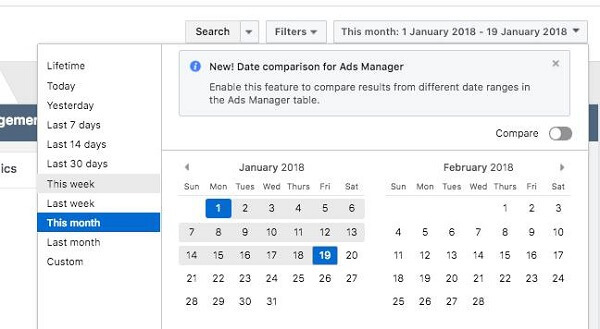Facebook a déployé deux nouvelles fonctionnalités de création de rapports dans Ads Manager, la comparaison de dates et la création de rapports.
