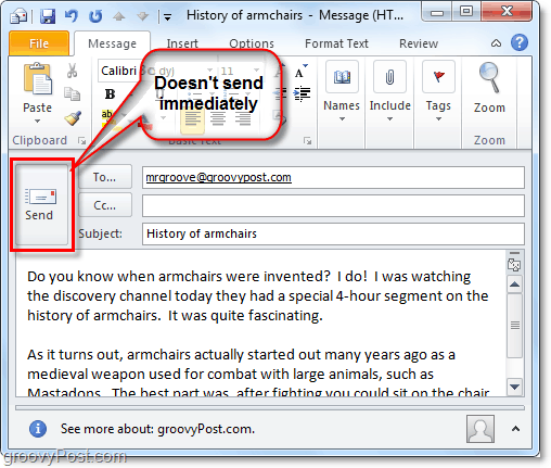 l'envoi d'un e-mail dans Outlook 2010 ne signifie pas qu'il est livré immédiatement