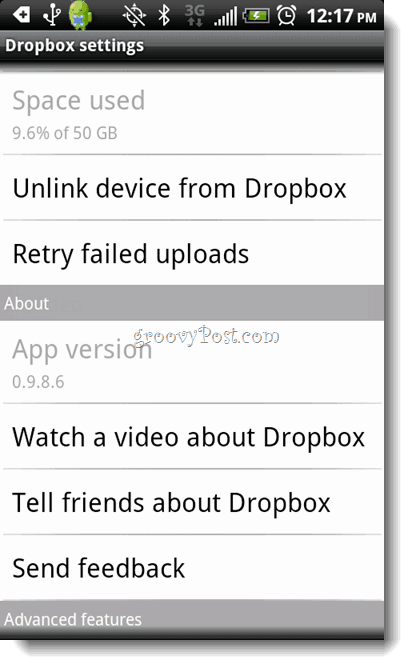 Désinstallation d'Android Dropbox