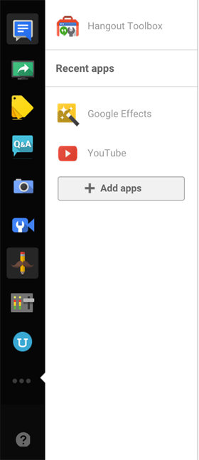 image du panneau de configuration gauche de google + hangouts
