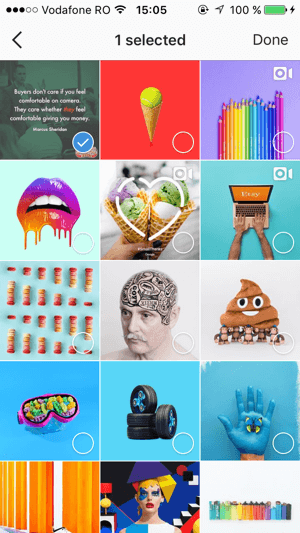 Sélectionnez les publications enregistrées que vous souhaitez ajouter à votre collection Instagram, puis appuyez sur Terminé.