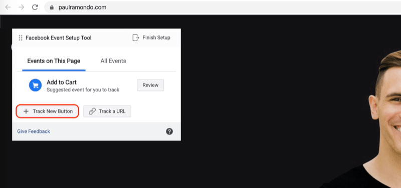 Option de suivi du nouveau bouton dans l'outil de configuration d'événements Facebook