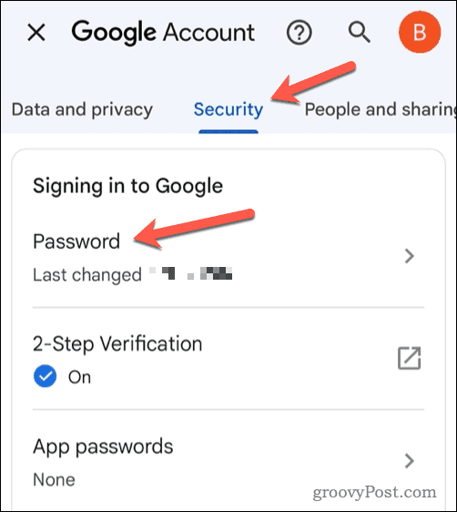 Changer le mot de passe Gmail sur mobile