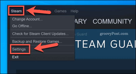 Option Paramètres Steam dans le client Windows 10