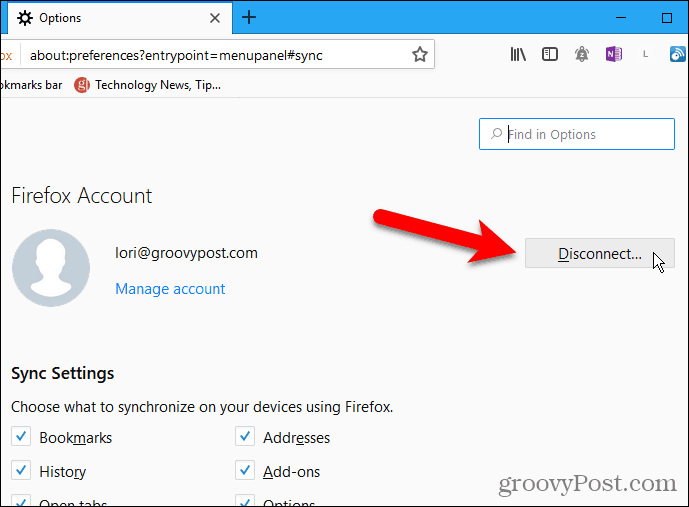Cliquez sur Déconnecter dans Firefox pour Windows