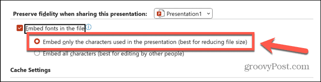 PowerPoint n'intègre que les caractères utilisés