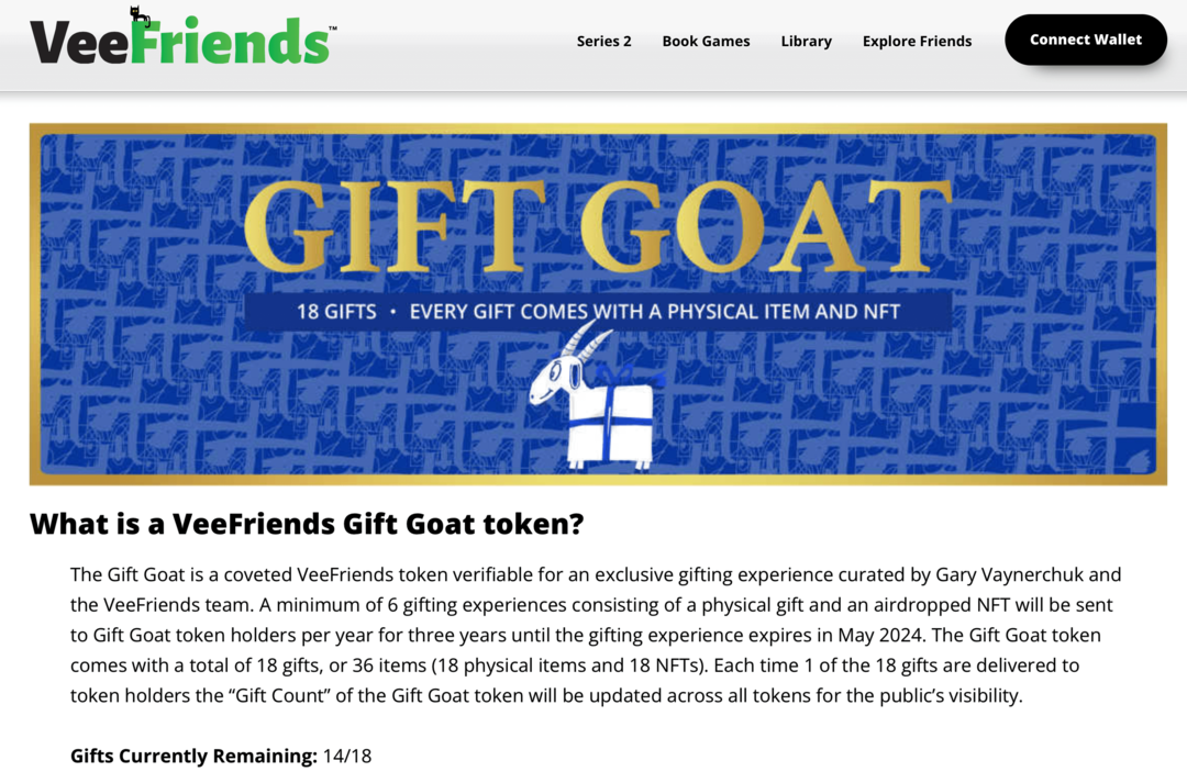 image des avantages du jeton VeeFriends Gift Goat sur le site Web de VeeFriends