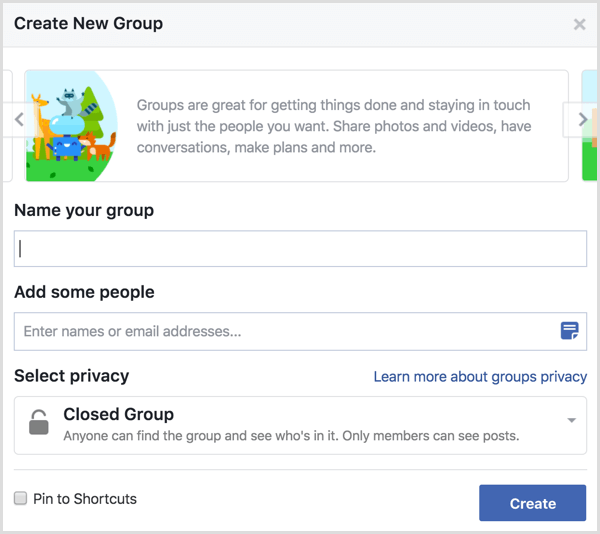 Facebook créer un nouveau groupe