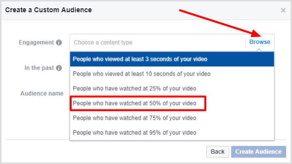 Sélectionnez les personnes qui ont regardé au moins 50% de votre vidéo.