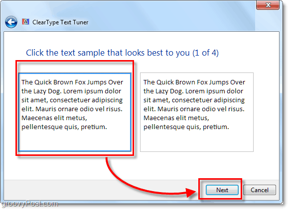 étape 1 de calibrage de clearType dans Windows 7